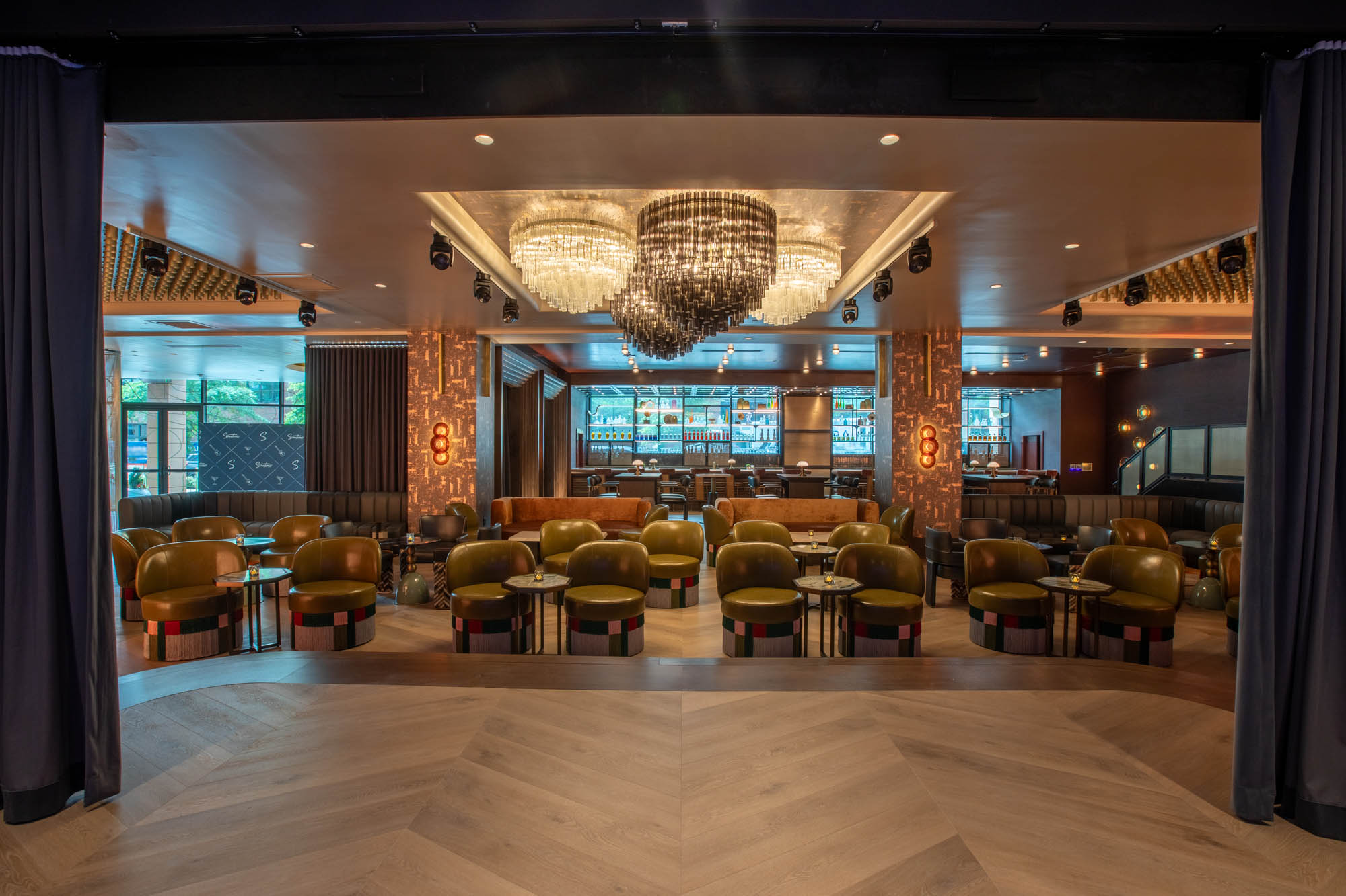 View of the interior of Seratonic from the point of view of a stage.